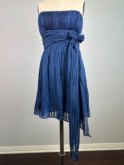 Bcbgmaxazria Blue Silk Pleated Strapless Halter Mini Dress Y2K Cocktail