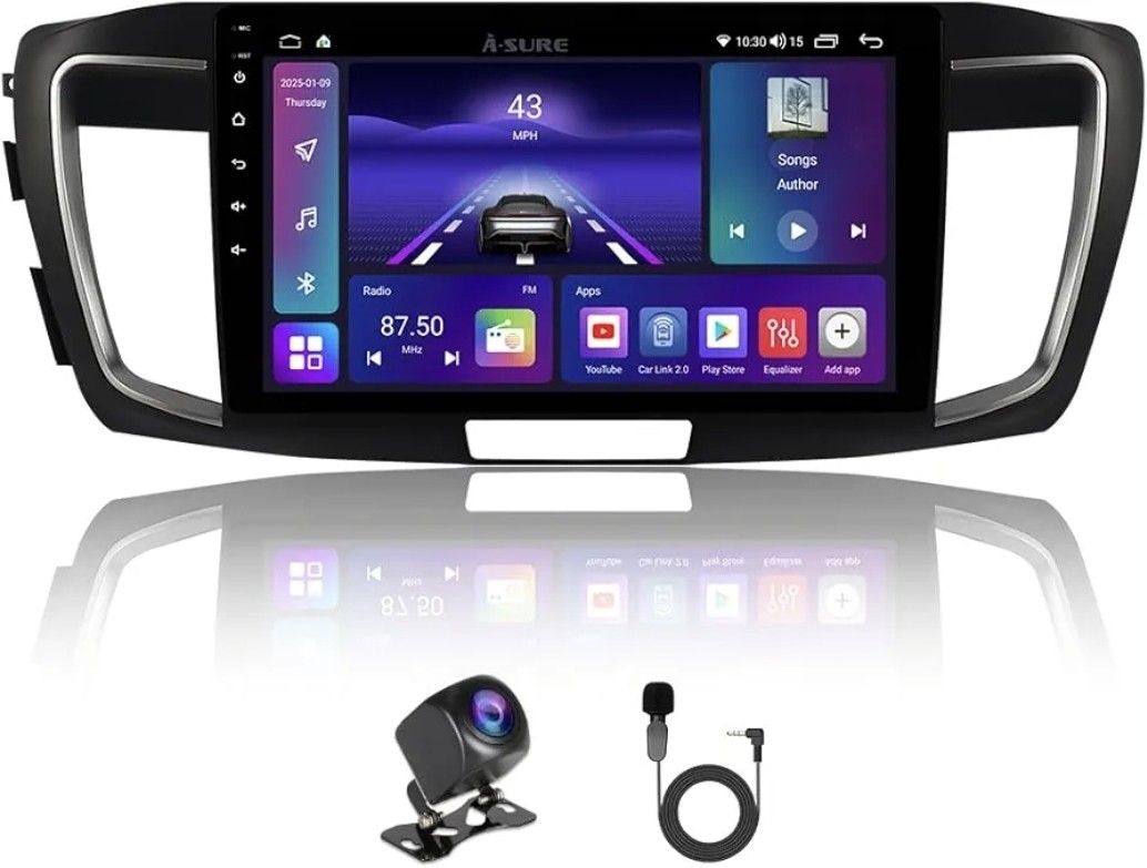 ASURE 10.1" Android 15 Car Stereo Radio for Accord 2013-2017 Base Version Sedan, 8-Core 4+64GB with Wireless CarPlay & Android Auto, DSP, 1280x800 Tou