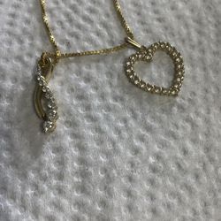 18k Real Gold Necklace w/ 2 Real Diamonds Pendant