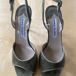 Manolo Blahnik Green Suede Women's Shoes Size 9.5 Open Toe Sandals Heels 