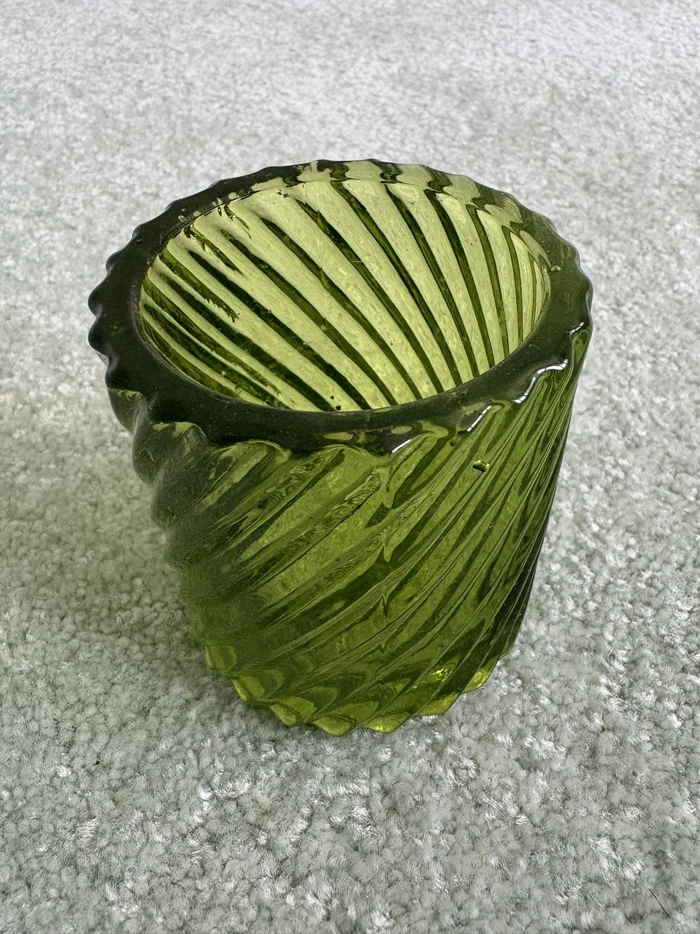 Vintage Green Color Swirled Candle Holder 3” Tall With A Diameter Of 2.5” 1980S
