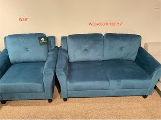 New Loveseat and chair blue color fabric upholstered by Studio living