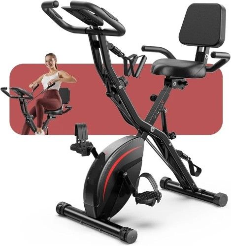 Folding Exercise Bike, 5 IN 1 Stationary Bikes for Home 6.6 LBS Flywheel, 330LB Weight Capacity Back Support Cushion Indoor Workout Cycling Bike for H