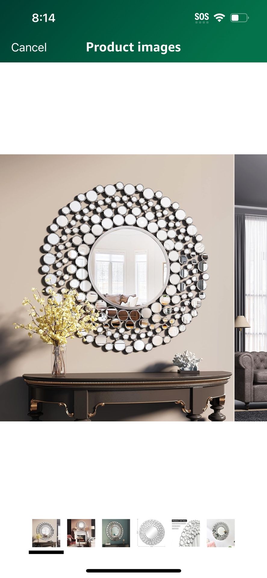 Round Decorative Wall Mirror, Large Modern Silver Mirrors for Wall Decor, 36 inch Circle Metal Framed Vanity Mirror for Living Room Bedroom, Entryway,