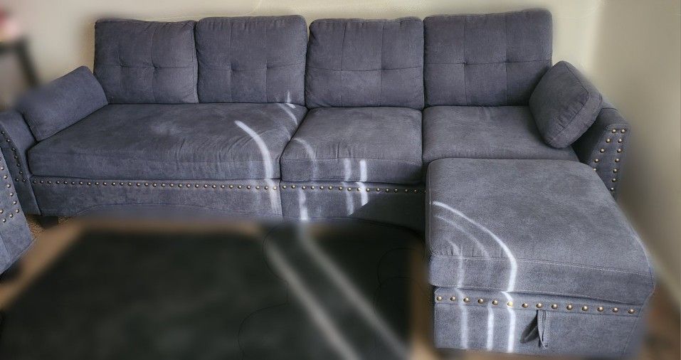 Campbelltown 102" Wide Microfiber Reversible Sofa & Chaise with Ottoman