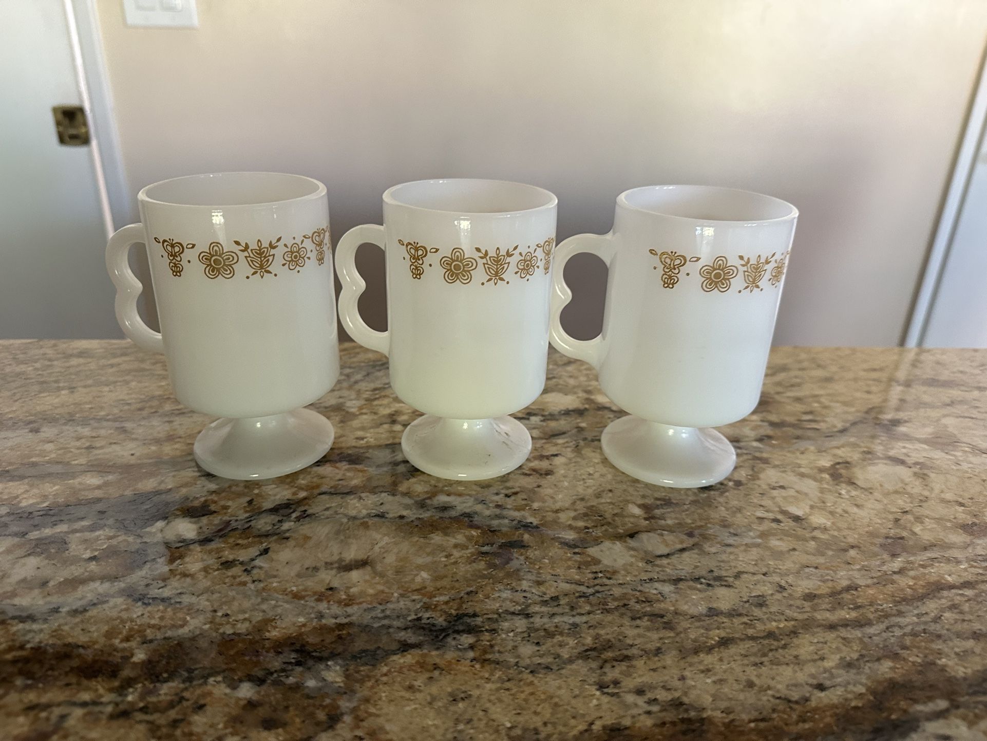 Set of three vintage Corelle Golden Butterfly Coffee Cups Mugs