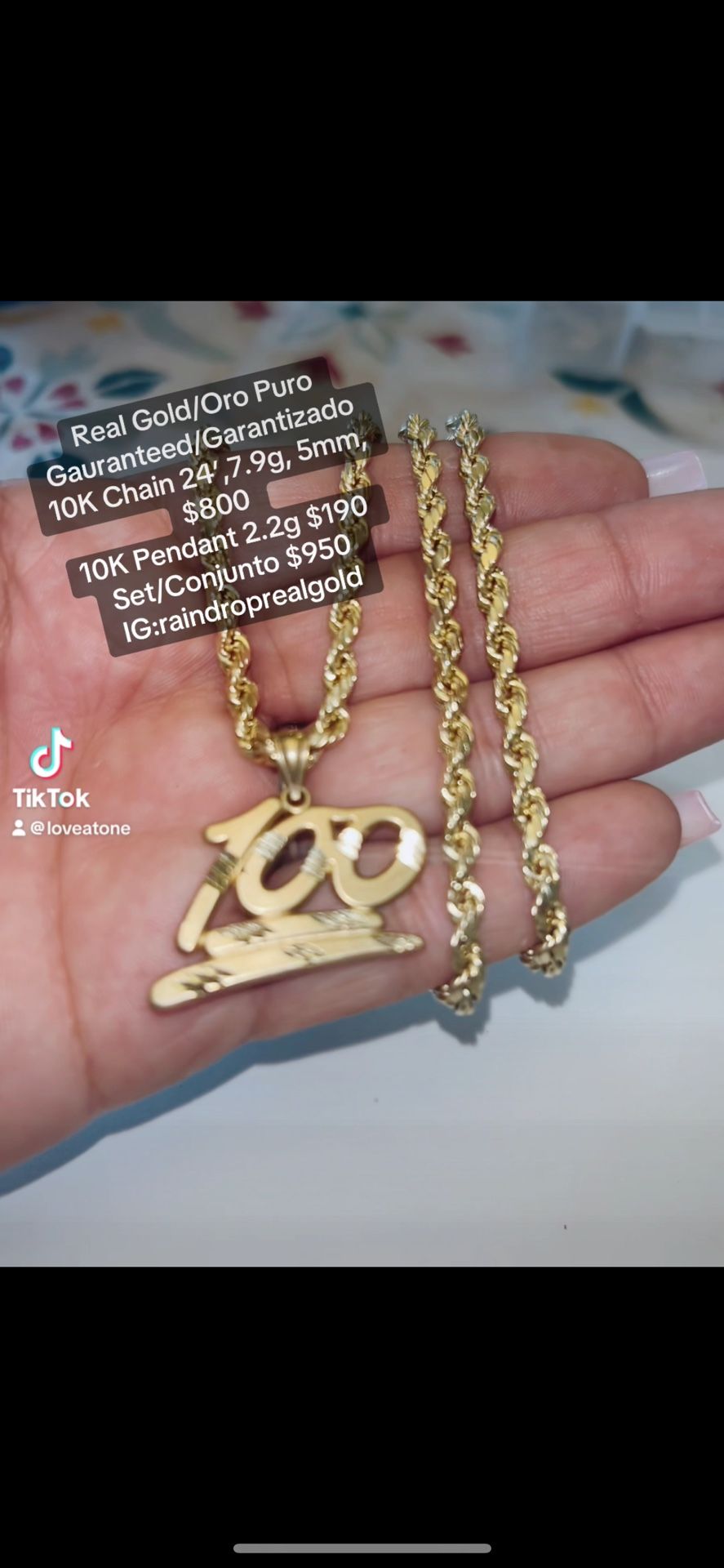 10K Gold Rope Chain & Pendant