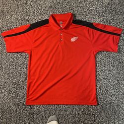 red Detroit Red Wings polo shirt, officially licensed by the NHL