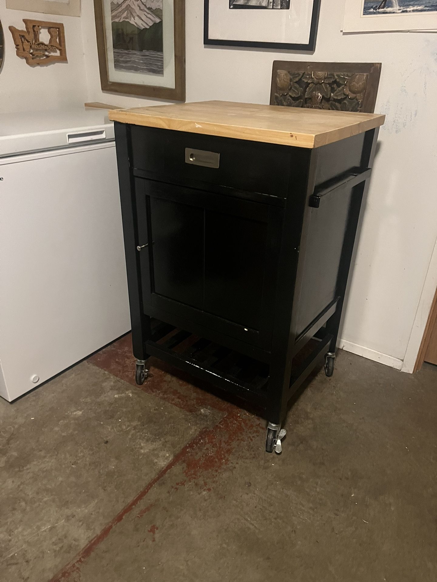 Butcher Block Storage Wood Block Rolling Kitchen Cart Heavy Duty