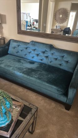 Teal Velvet Tufted Sofa