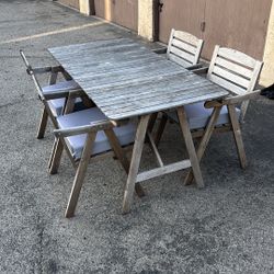 Outdoor Acacia Wood Patio Table Chairs Seat Cushions