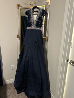 Navy Blue Beaded Formal Ball Gown
