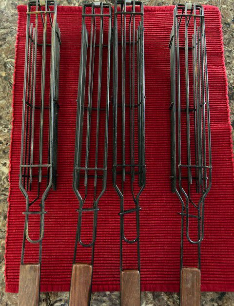 4 BBQ Kebab Grill Baskets With Handles