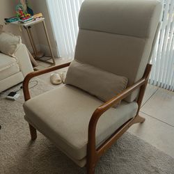 Scandinavian Linen Lounge Chair Beige Brown Wood
