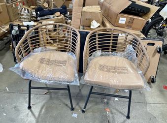 Assembled New Set of 2 Outdoor Wicker Accent Chair Patio Armrest Seating Rattan