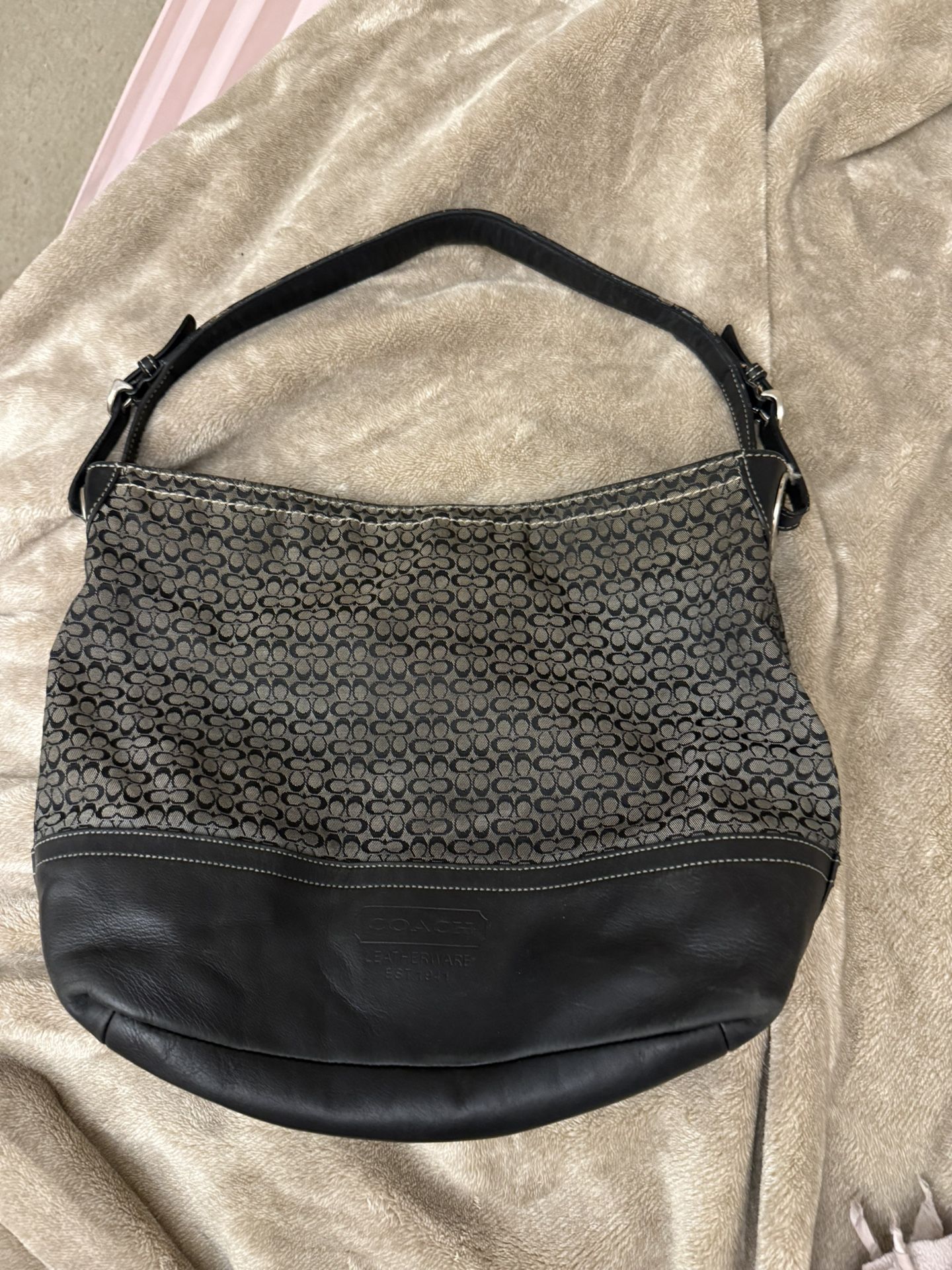 Coach Signature Jacquard Leather Canvas Bucket Tote Black Monogram
