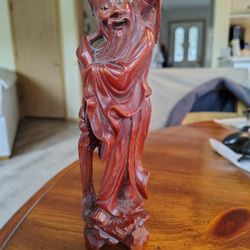 Vintage Hand Carved Rosewood? Asian Wise Man w/Inlaid Eyes And Teeth