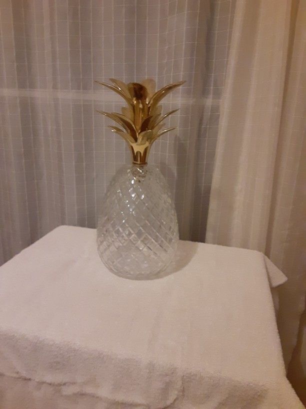 Antique Crystal And Brass Pineapple 14" Tall
