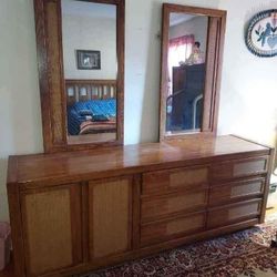 Complete Rattan Bedroom with Full Sized Bedframe Long Dresser Wardrobe and End Table