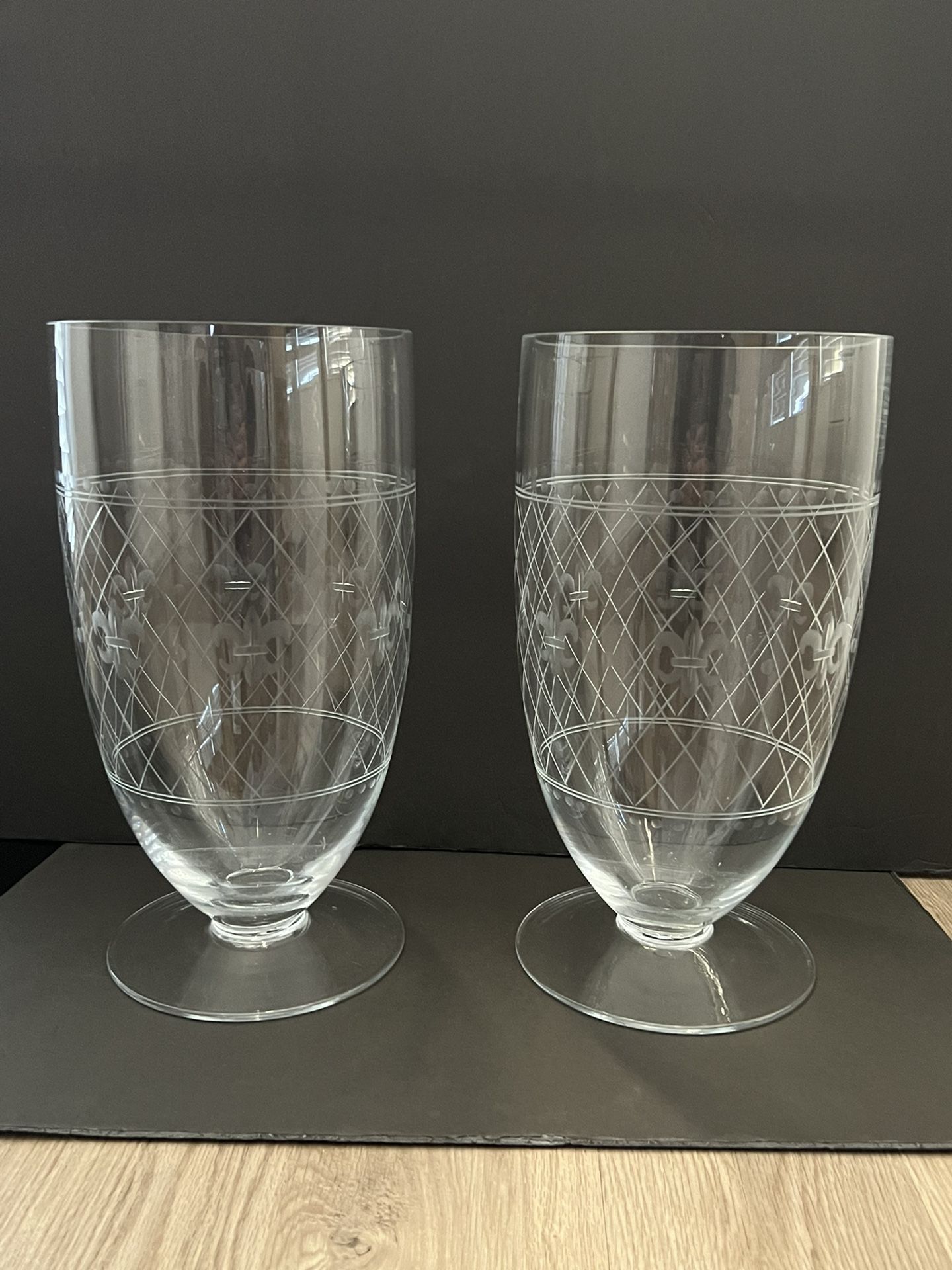 Pair Of Large Glass Hurricane Candle Holder Vases