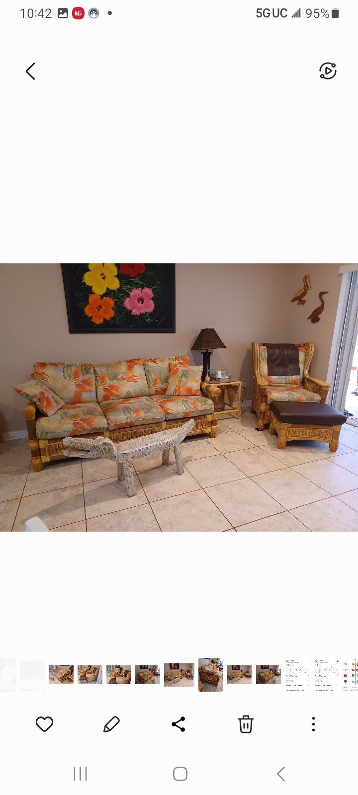 Rattan Sofa With Matching Chair And Ottoman. Heavy Duty.Framed On BAMBOO WOOD