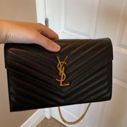YSL Monogram Small Wallet on Chain in Grained Leather 