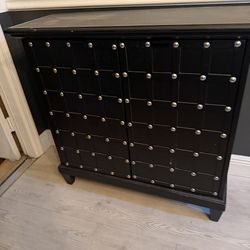 Black wood storage cabinet with silver studs 36 x 12.5 x 35