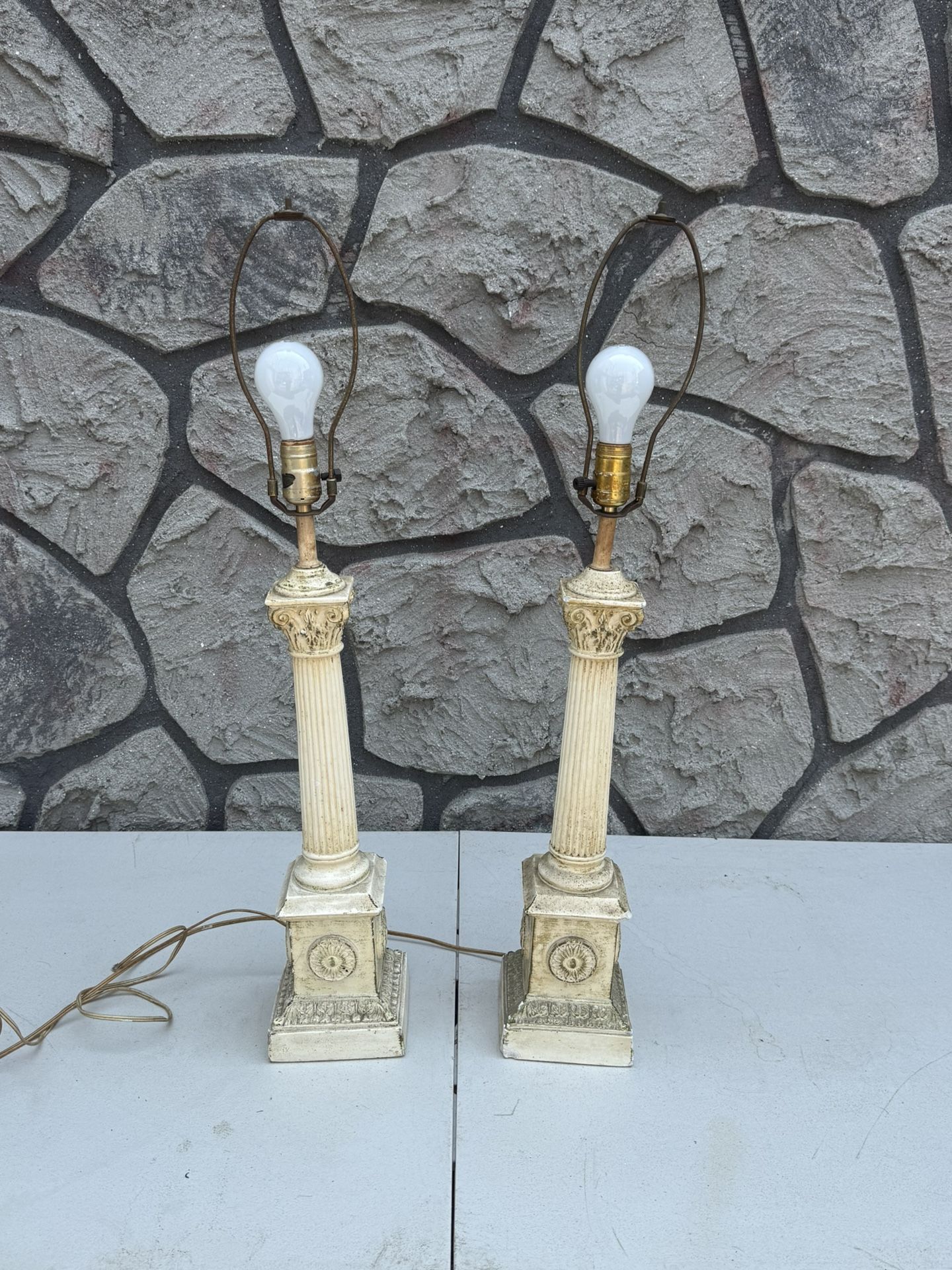Pair of Antique Column Table Lamps