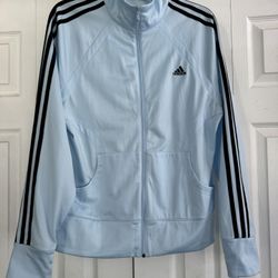 ADIDAS: Women’s TRACK SUIT Jacket, BABY BLUE, Black Stripes, Lrg, Excellent 