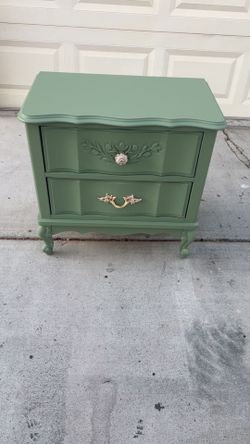 French Provincial Sage Green 2-Drawer Nightstand
