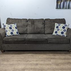 Studded Grey Fabric Pullout Couch