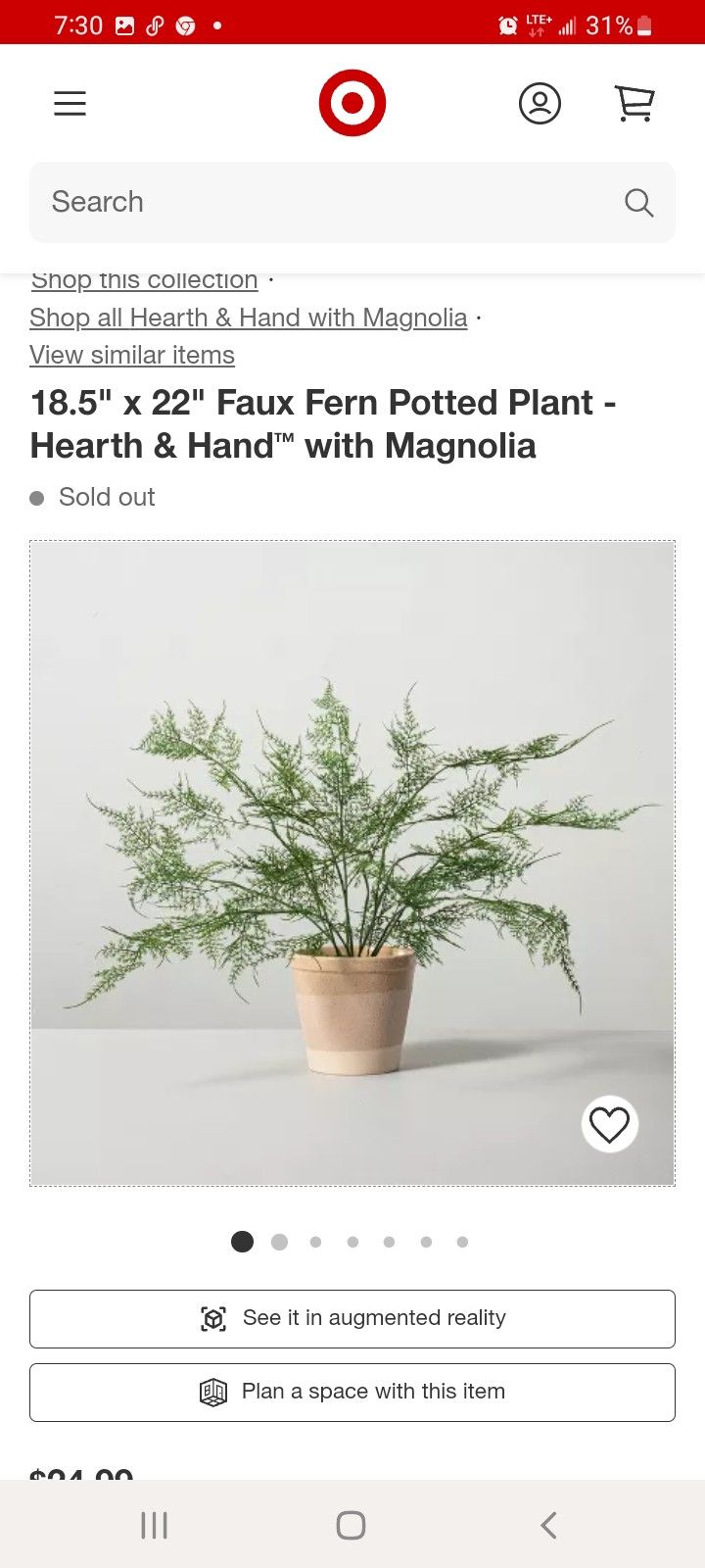 18.5" x 22" Faux Fern Potted Plant - Hearth & Hand™ with Magnolia
New with tag