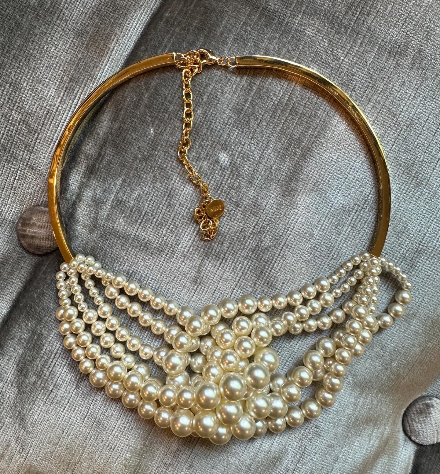 Dior Gold Finish Knotted Pearl Choker Necklace