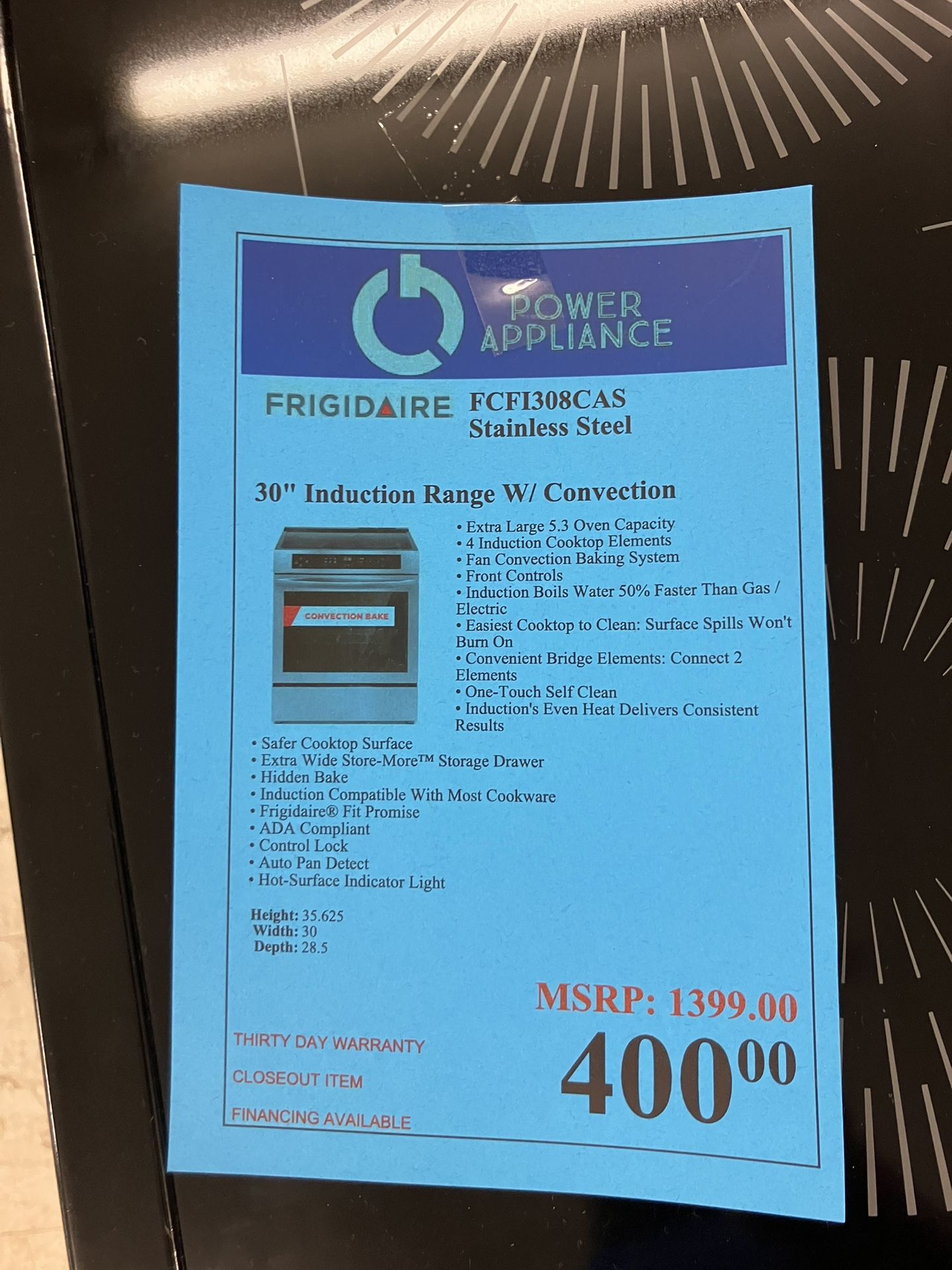 Frigidaire 30” Induction Range W/convection