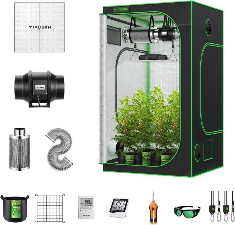 VIVOSUN 4x4 ft. Grow Tent w/ 6 Inch Inline VS4000 LED Grow Light, +MORE!