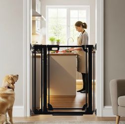 40" Clear Tall Baby Gate with Door, 29.5"-37.7" in Wide Pet Gates for Large Dogs Cats, Walk Thru Extra High Doggie Gates Doorways Stairs Indoor, Press
