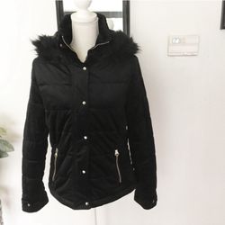 Nanette Lepore Black Hooded Puffer Coat 