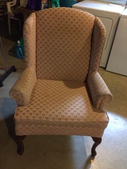 Queen Anne wingback armchair pink patterned