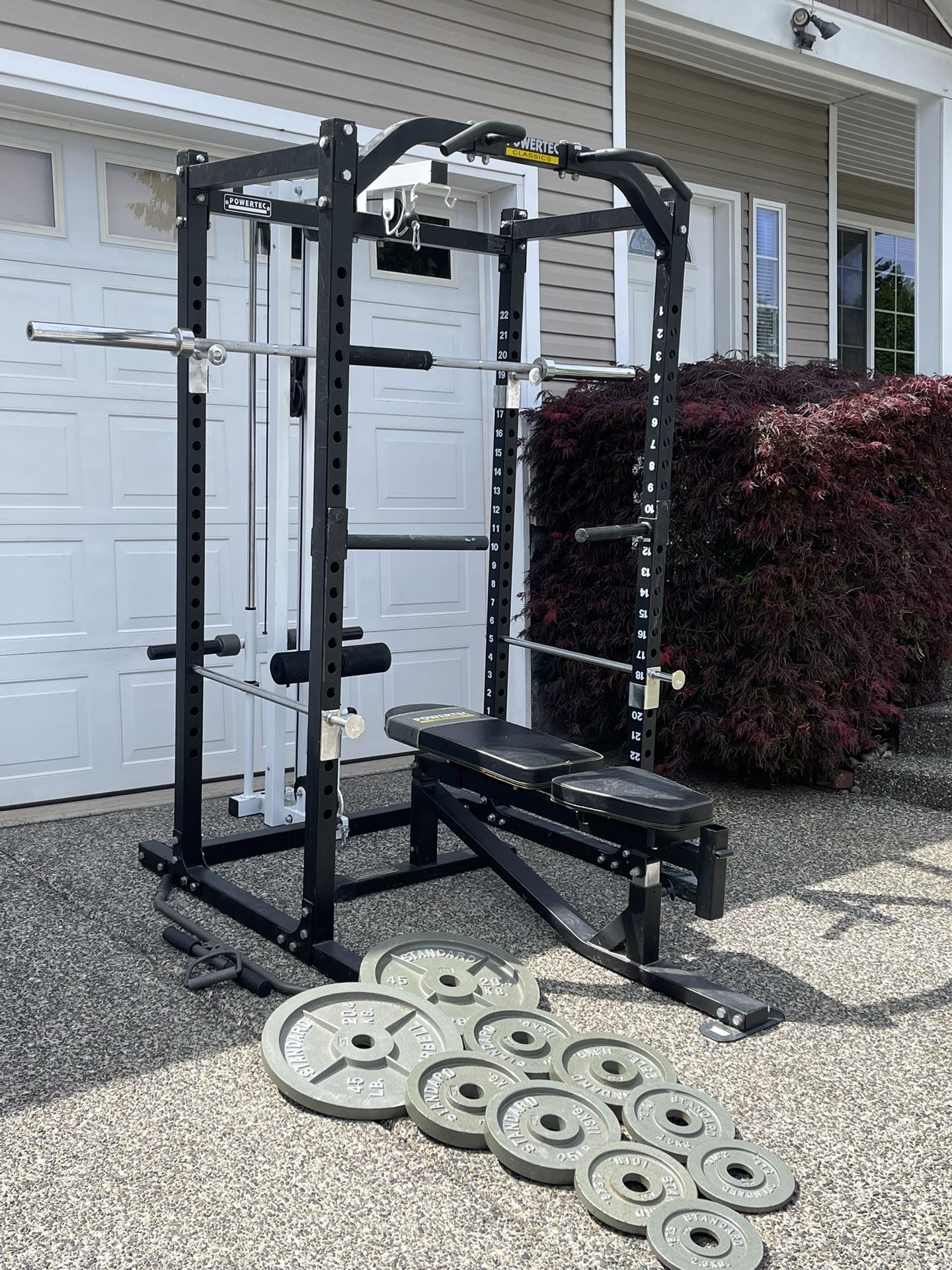 Powertech Squat Rack With Last Pull Down,barbell,weight And Bench