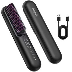 Anyask Cordless Hair Straightener, Portable Ionic Hot Straightening Comb for Travel-Black