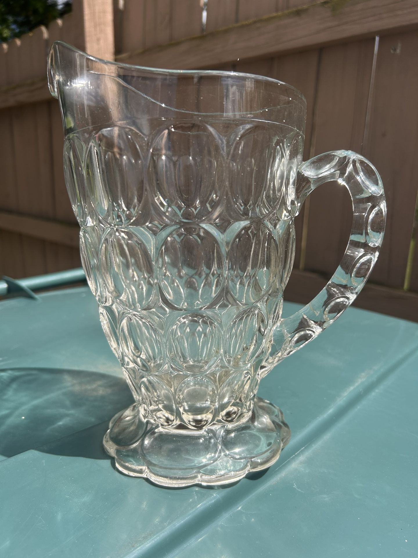 VINTAGE Thumbprint glass pitcher