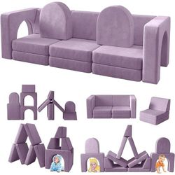 13 Pcs Toddler Sofa for Kids, Linor Modular Kids Couch for Playroom, Kids Play Couch for toddlers 1-3, Kids Sofa Couch, Kids Modular Play Couch, Blueb