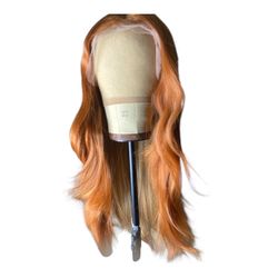 22" Long Copper Ginger Body Wave Lace Front Wig – Golden Blonde Tips (Size 22)