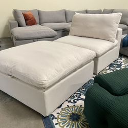 Brand New 2pc Cloud Modular Sofa Chair + Storage Ottoman – Washable Covers, Light Gray or Green