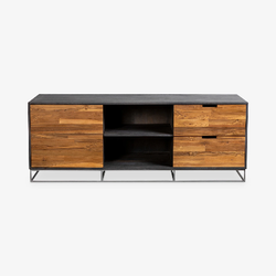 CB2 Congo 65” Wood Media Console TV Stand – Solid Mango & Teak Wood, Iron Frame, Rustic Industrial Entertainment Center, Storage Cabinet for Living Ro