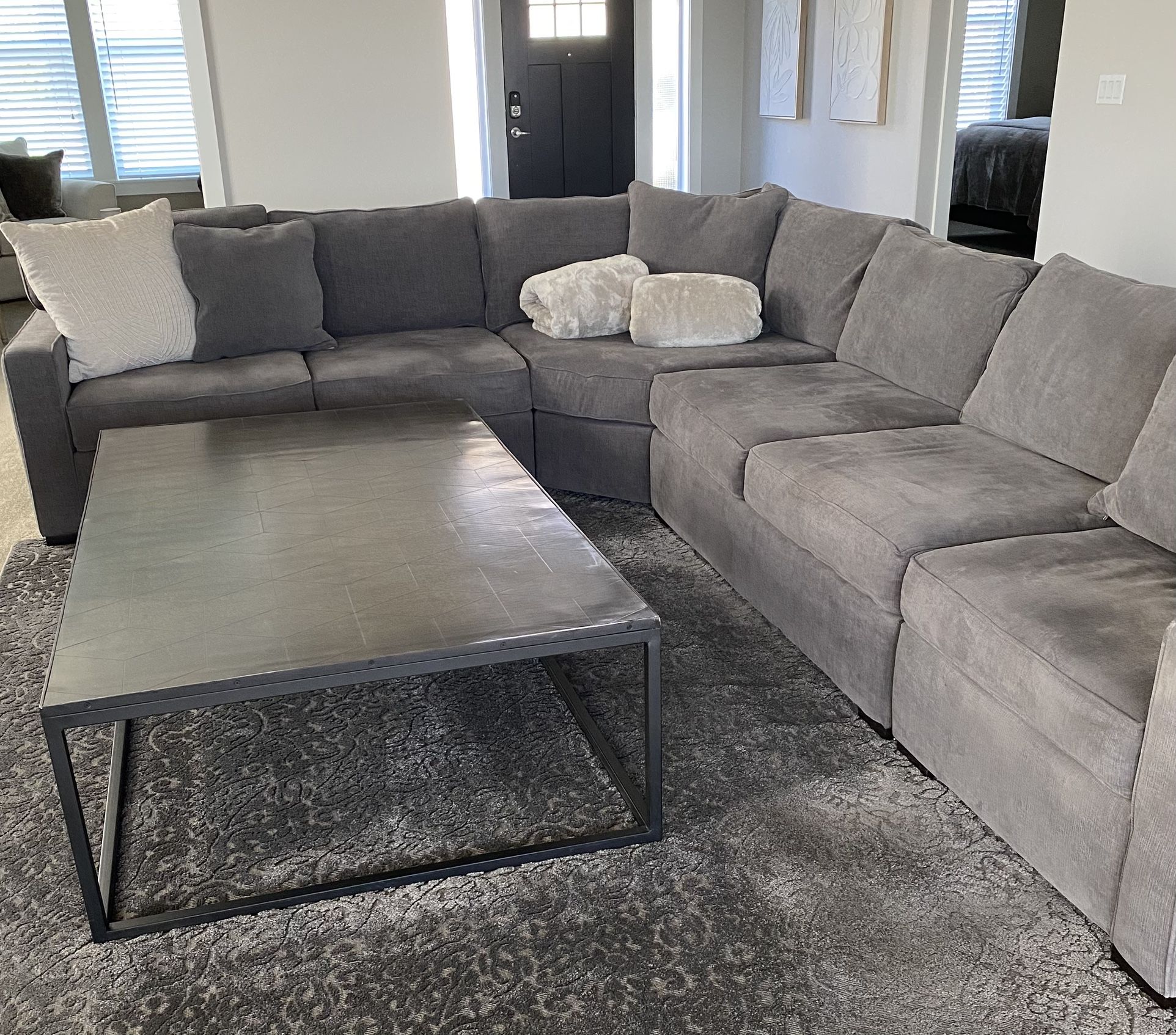 Gray Fabric Five Piece Sectional Sofa