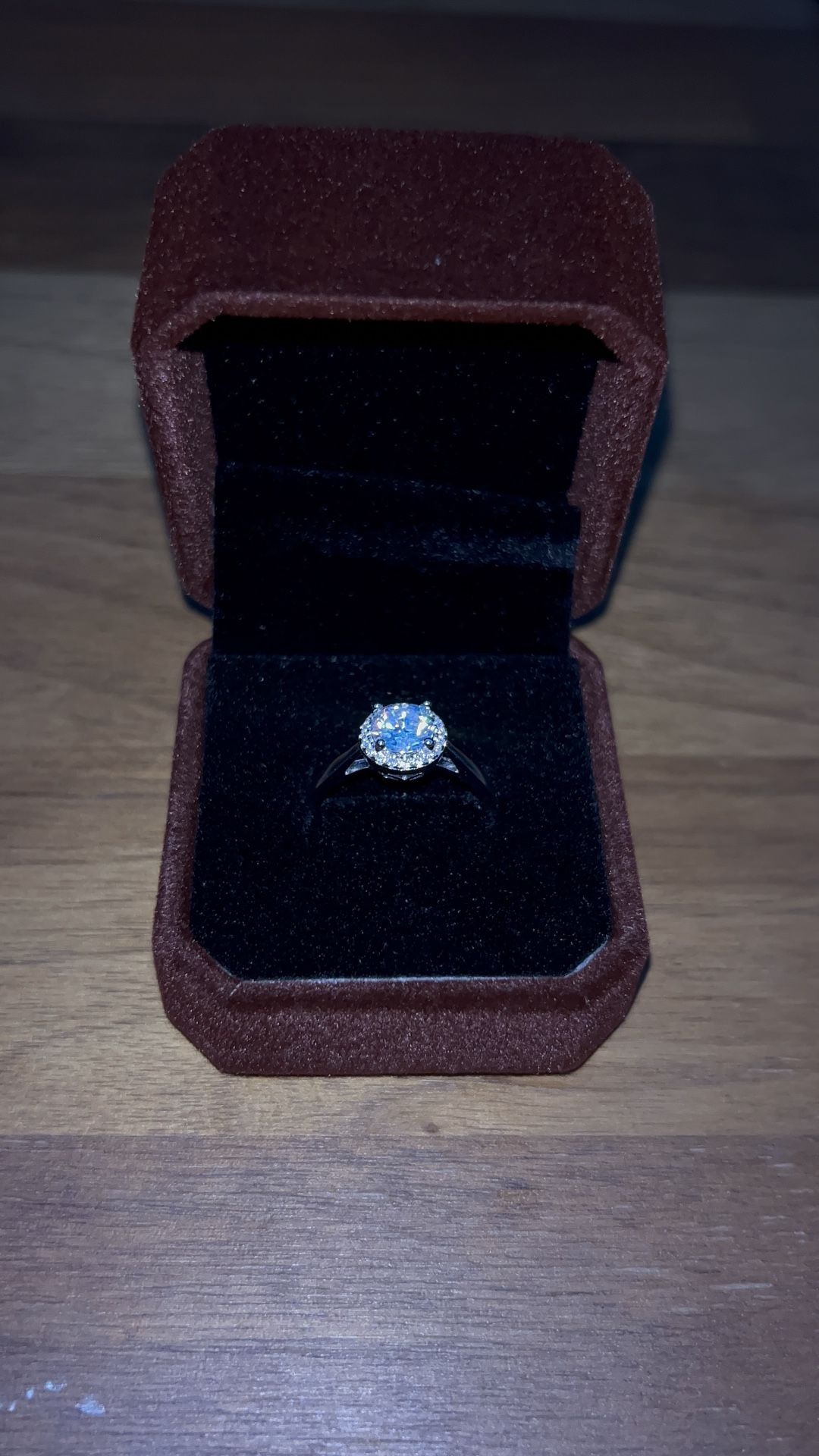 Moissanite Diamond Women’s Halo Ring, 925 Sterling Silver, Size 8