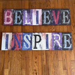 Vintage Pier 1 Imports Wall Art Sign Set of 2 Believe Inspire Decor Picture Gift