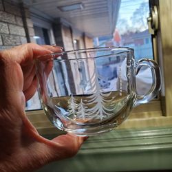 2014 Starbucks Large Coffee Mugs. Clear W Christmas Trees, Pair