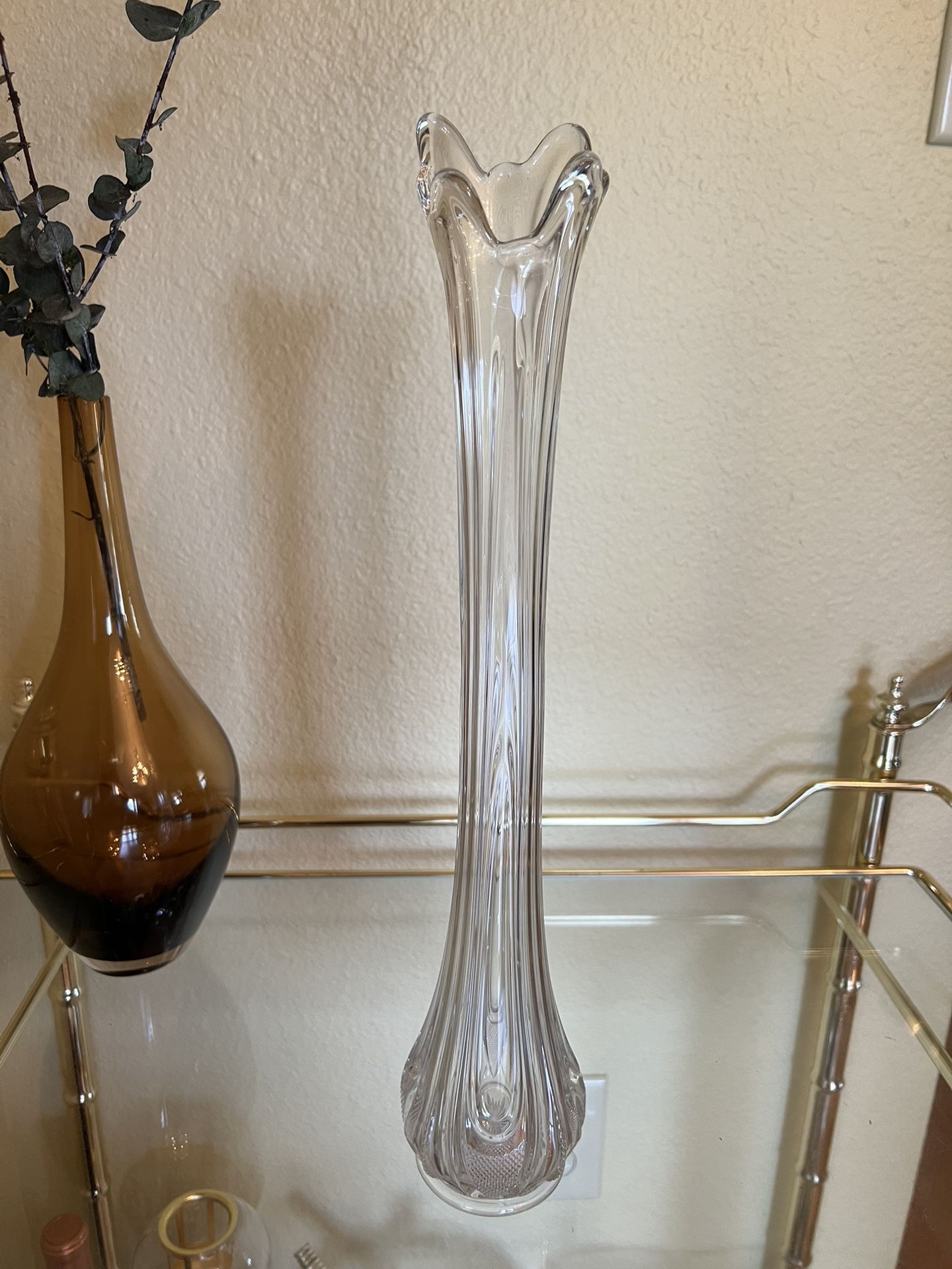 Clear Glass Swung Vase With Textured Drape (EAPG?)